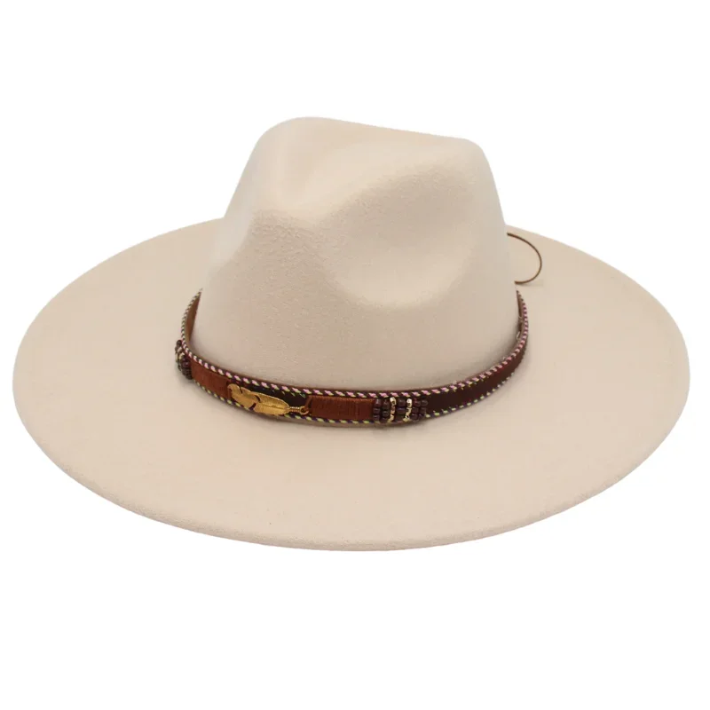 Chapeau Fedora unisexe à grand bord avec plumes en métal, chapeaux en feutre pour femmes, chapeaux de jazz rétro pour hommes, chapeau Trilby blanc