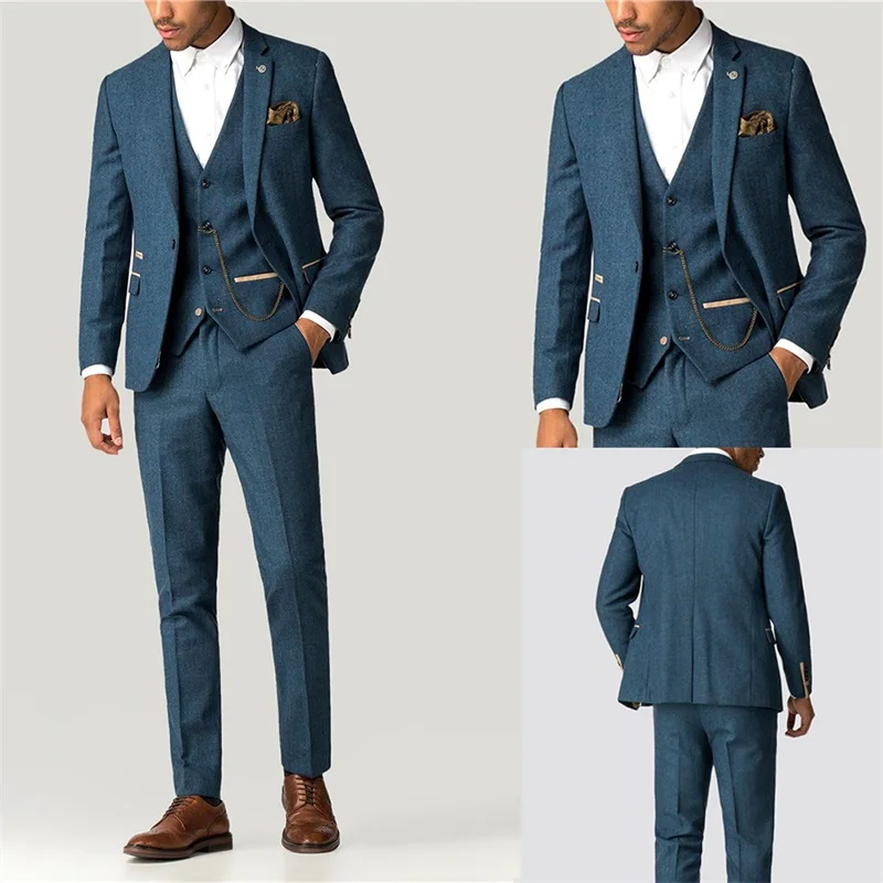 

England Style Men Suits Formal Slim Fit For Wedding Tuxedos Herringbone 3 Pieces (Blazer+Vest+Pants) Wedding Party Custom Made