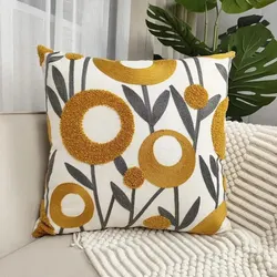 1pc Boho Floral Tufted Decorative Throw Pillow Cover-EmbroideredCotton Cushion Cover for Couch, Sofa, and Bed - Soft and Stylish