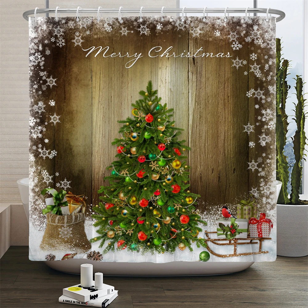 عيد ميلاد سعيد دش الستار سانتا كلوز دش الستار الحديثة سنة جديدة سعيدة حمام ستائر مقاومة للماء ديكور المنزل مع السنانير #5