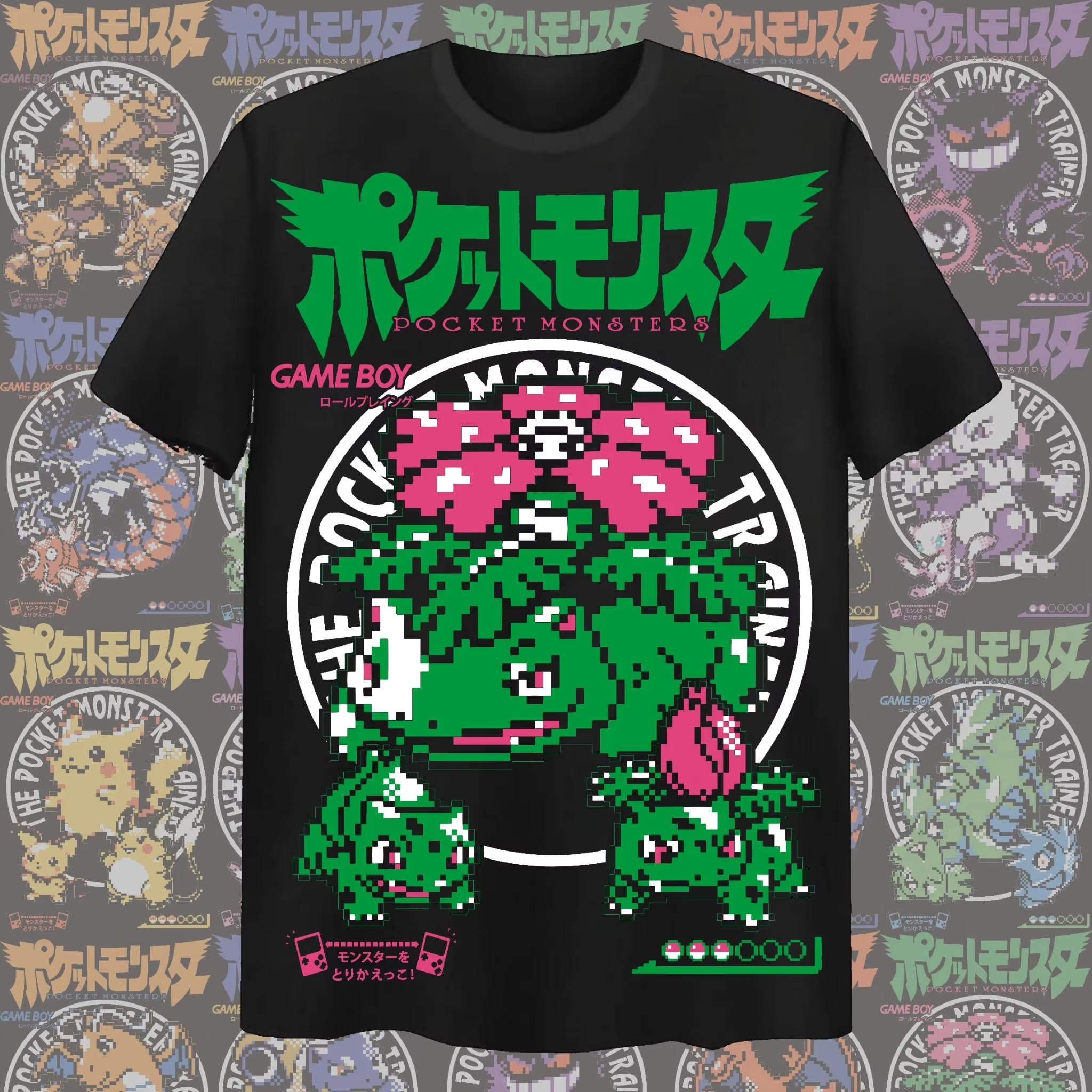 Anime Pokémon Bulbasaur Pixel Style Graphic Unisex Tshirt，high Quality Cotton O-neck Y2k Harajuku Summer Men Fashion Shirt