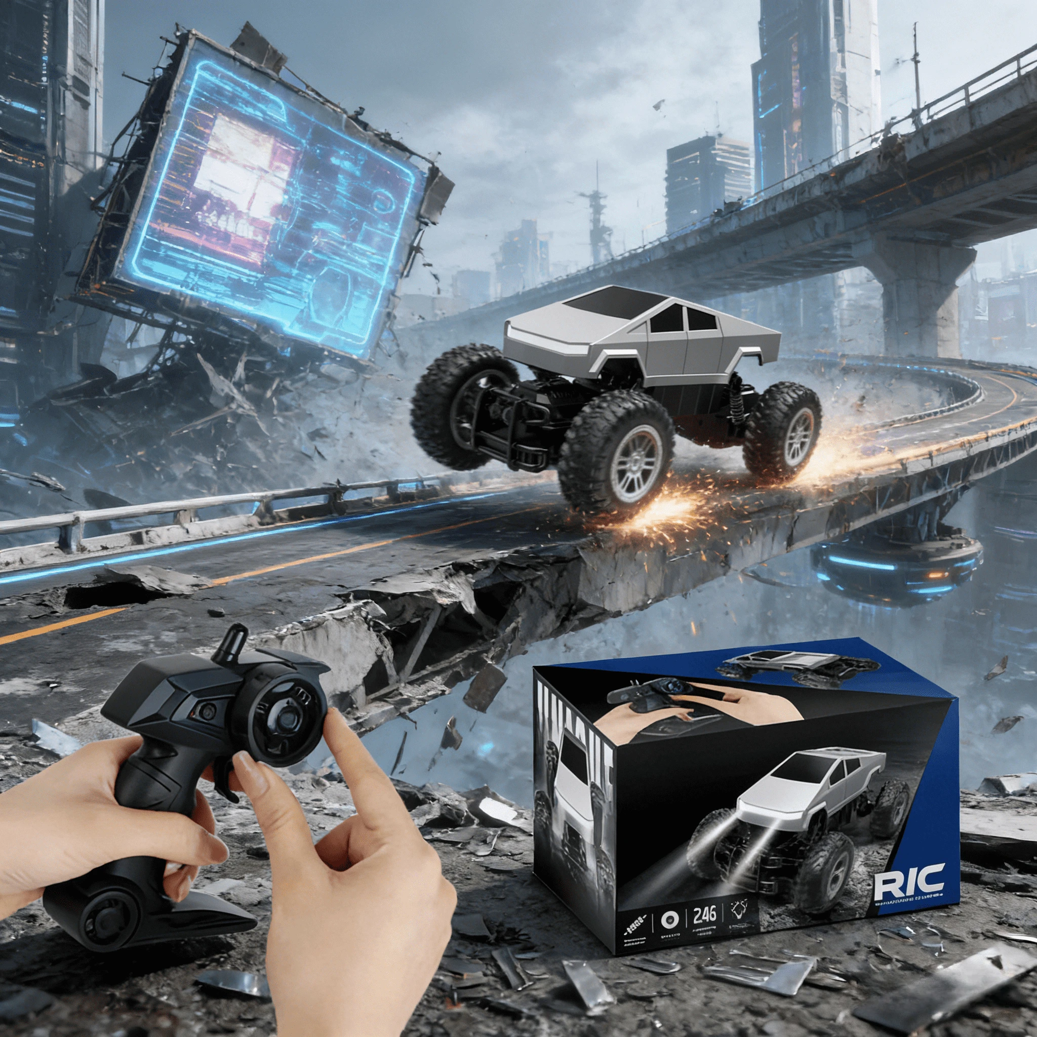 

2.4GCyber Pickup Amphibious 4WD Remote Control Stunt Vehicle with360°Rotation andLEDLights Children's Electric SimulationVehicle