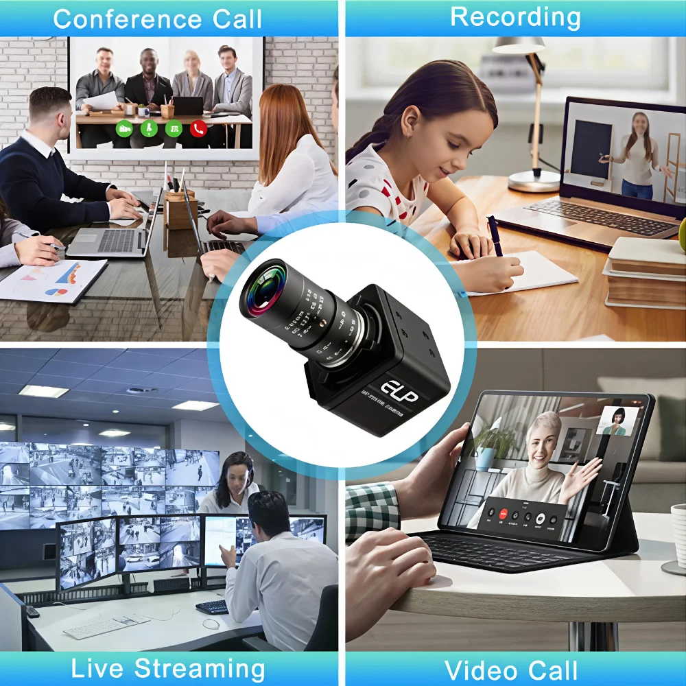 ELP Global Shutter USB Camera 5MP 50fps 1440P 60fps Industrial Webcam with 5-50mm 10X Zoom CS Mount UVC PC Camera for Recording