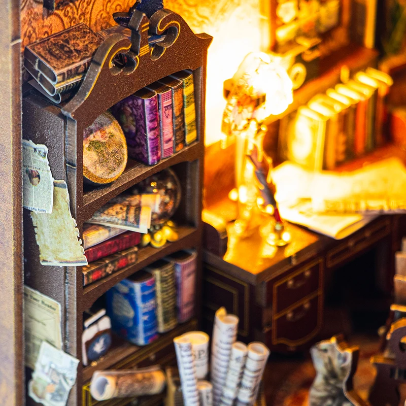 Magical DIY Book Nook Kit บ้านตุ๊กตาขนาดเล็กพร้อมไฟ LED 3D ปริศนาอาคารชั้นวางหนังสือไม้ Bookend ของเล่นผู้ใหญ่ของขวัญ