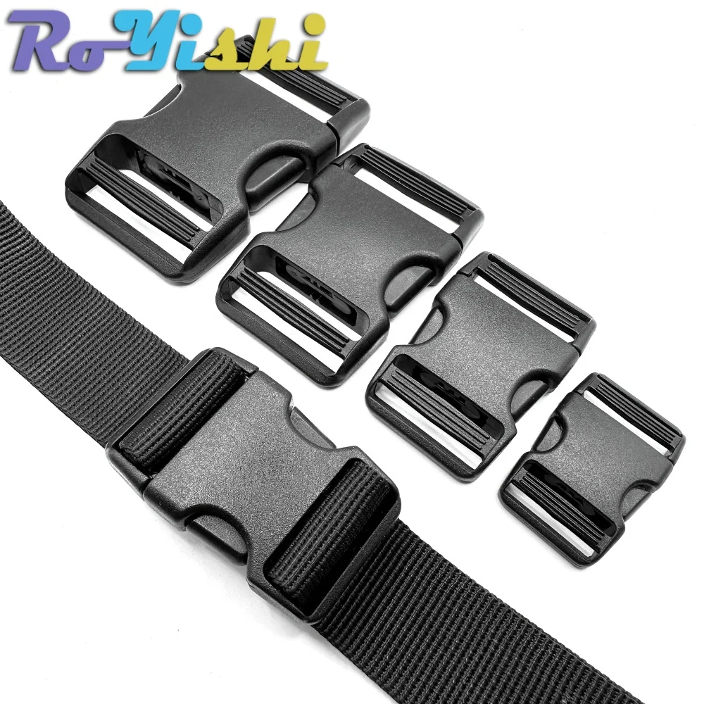 5-50pcs RoYishi Black Plastic Double-Way Adjustable Buckle Durable Backpack Clips for Strap Fastener