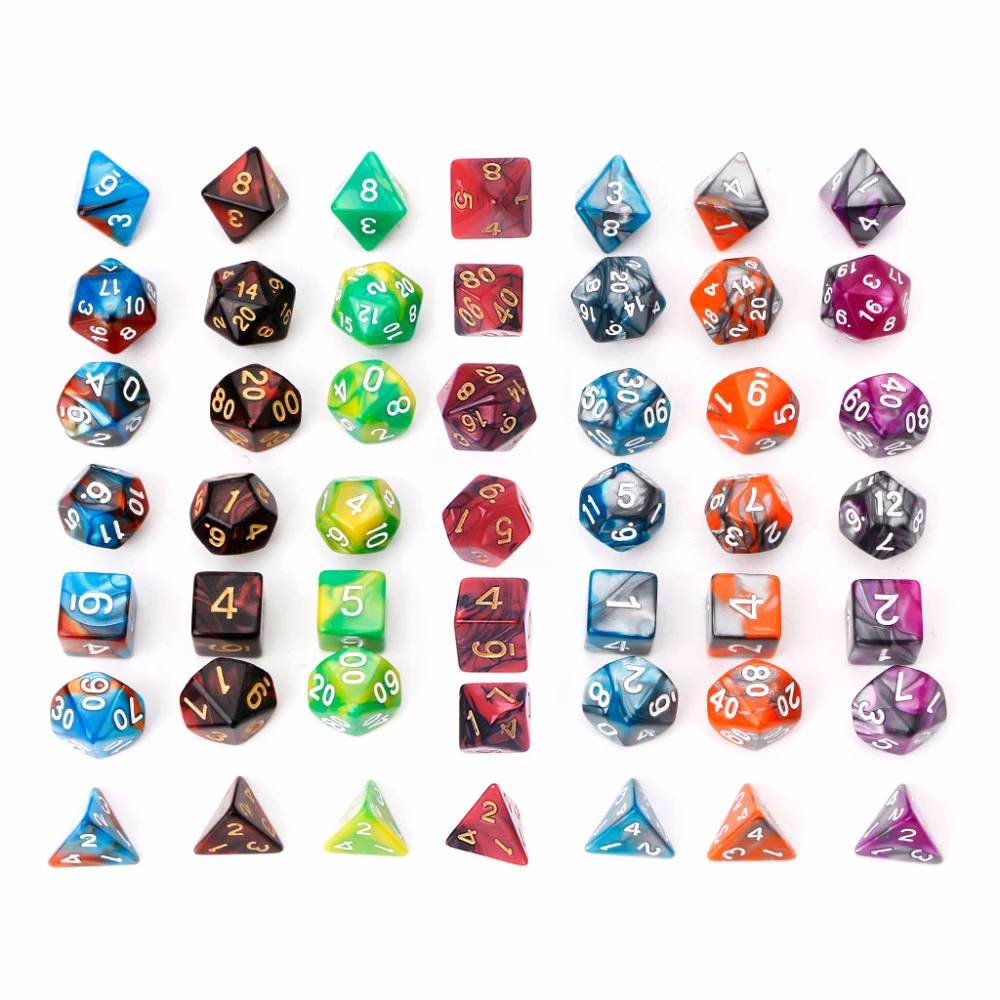 

Игрушки D4 D6 D8 D10 D12 D20 для RPG DnD 7 шт./компл. для RPG Dungeons разноцветные игральные кости акриловые игральные кости двухцветные многогранные игральные кости