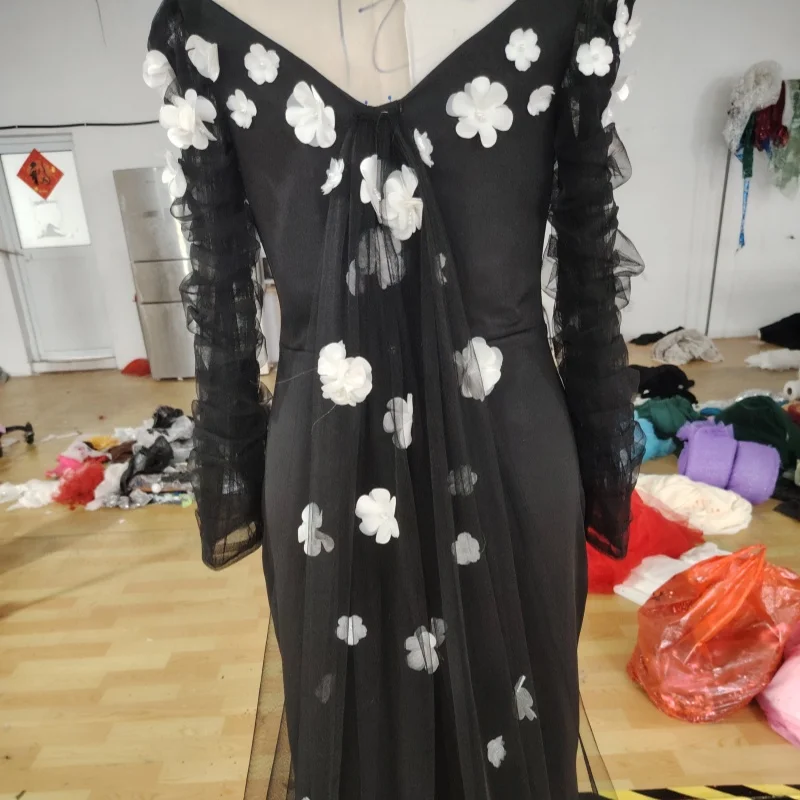 Black Evening Dress Off the Shoulder Sticker One line Ladies Formal Occasion Party Dress 2024