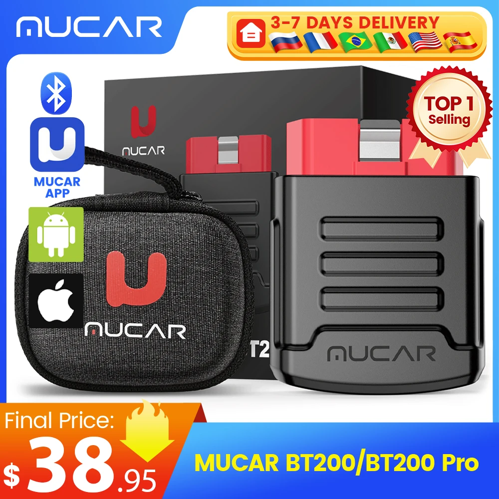 MUCAR BT200/BT200 Pro OBD2 Scanner Diagnostic Tool Bluetooth, Full System Automotive Scan Tool Free Oil/SAS 15 Reset Code Reader