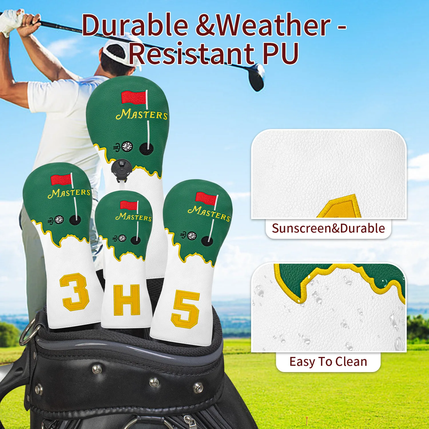 

Чехол на голову для гольф-клуба Driver & Fairway Wood 1, 3, 5, UT, водонепроницаемый универсальный деревянный чехол из искусственной кожи для гольфа