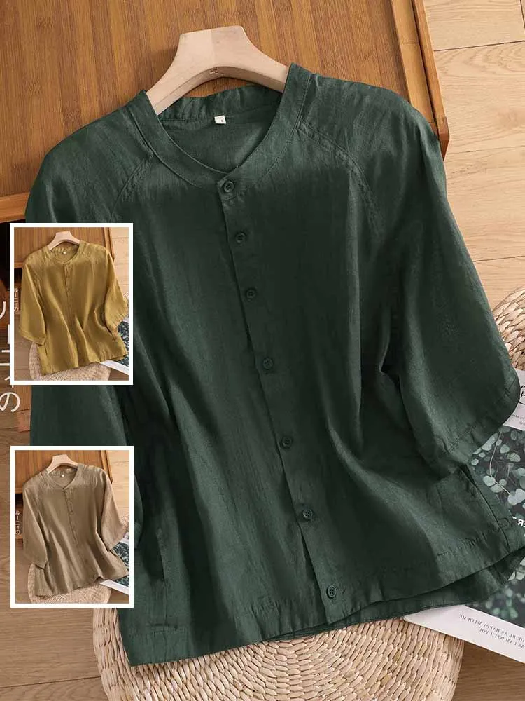 

Художественный чистый цвет, широкий воротник-стойка, легкий льняной повседневный однотонный женский воротник-стойка большого размера, средний размер...