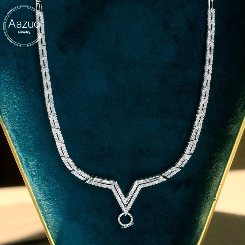 

Aazuo настоящие ювелирные изделия из 18-каратного белого золота с настоящим бриллиантом 2,3 карата, роскошное ожерелье с V-образным вырезом для женщин, вечерние очаровательные ювелирные изделия, подарок, настоящее золото
