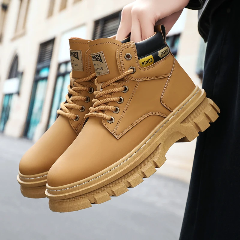 

Vintage Men Platform Ankle Boots Autumn Winter British Chelsea Leather Boots Outdoor Non Slip Warm Casual Work Boot Botas Hombre