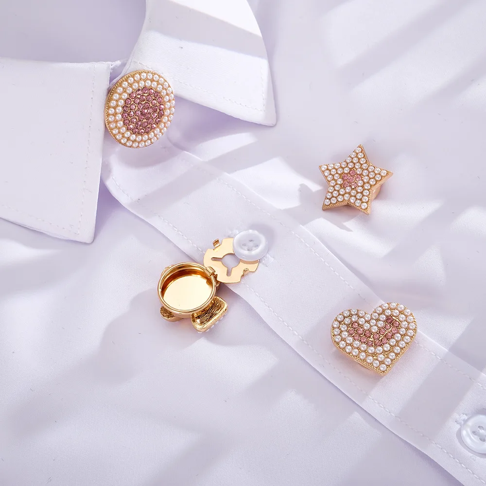 A Set Fashion Little Fragrance Style Crystal Mushroom Collar Zinc Alloy Star Shirt Cufflink Elegant Women Clothing Accessories