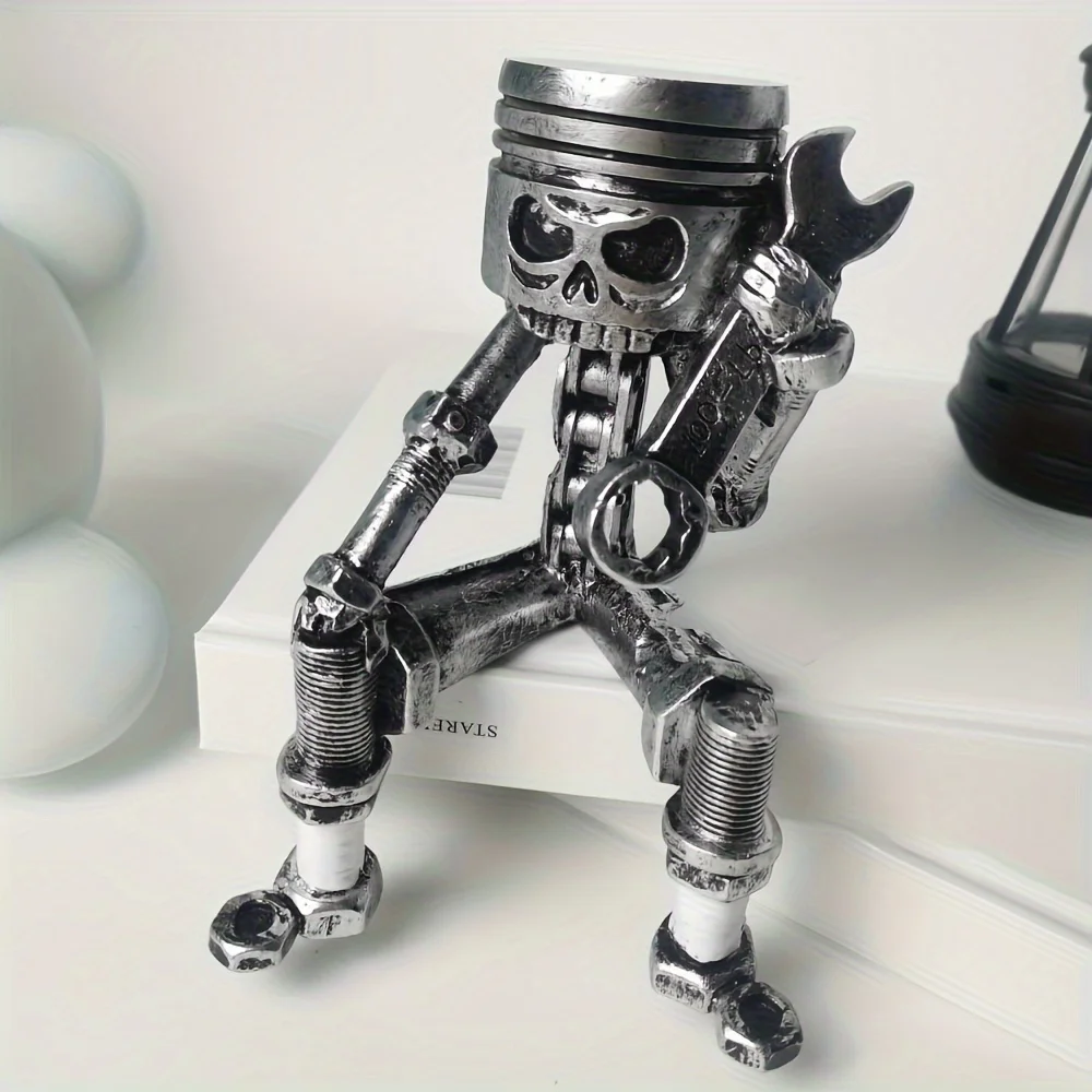 1 pieza de esqueleto mecánico, adorno de resina, llave tallada, decoración de escritorio para el hogar, decoración del hogar, adecuada para entusiastas del coche, diseño de llave de estilo de dibujos animados Retro, decoración de escritorio