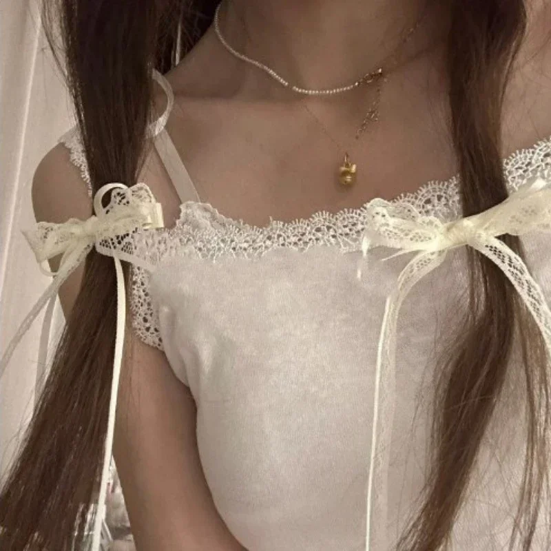 2Pcs White Sweet Lace Long Bow Hair Clip Women Girls Ribbon Tassel Bowknot Hair Pins Braid Barrettes Trend Hollow Out Headwears