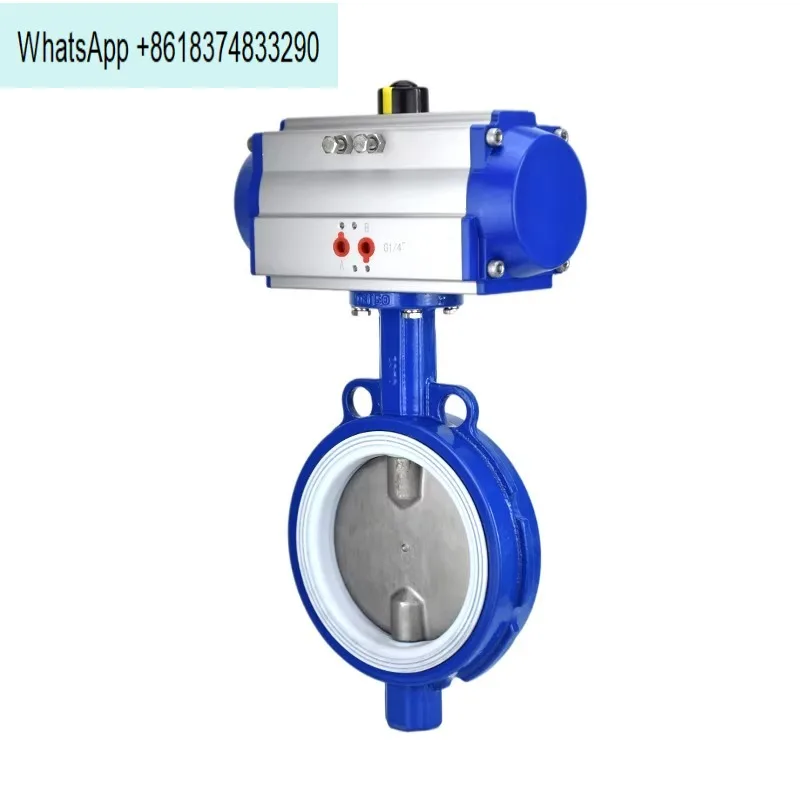 Pneumatic PTFE Butterfly WD671F-16Q High Temperature Acid and Alkali Corrosion Resistant Double Semi-shaft Pin-less Clip Type