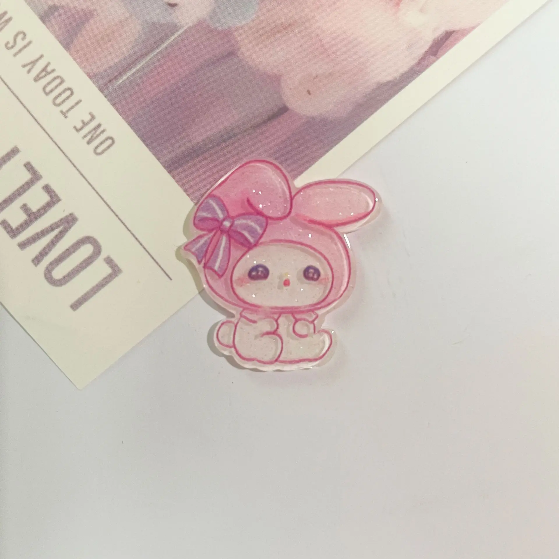 10Pcs New Acrylic Kawaii Cute Cartoon Anime character bear Sticker  Series Clip Book DIY Fashion Hairpin Decoration Crafts A107