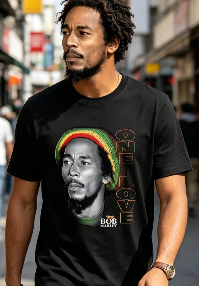 Men's Bob Marley OneLove Pattern Short-sleeved T-shirt-black Summer Shirt Concerts Trips Local Community Stores in Stock Quick