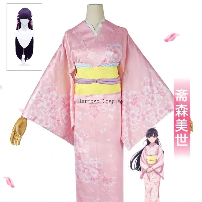 Disfraz de Miyo Saimori para mujer, COSPLAY de Anime, horquilla de My Happy Marriage, Kimono de flores rosas, trajes de fiesta de Navidad y Halloween