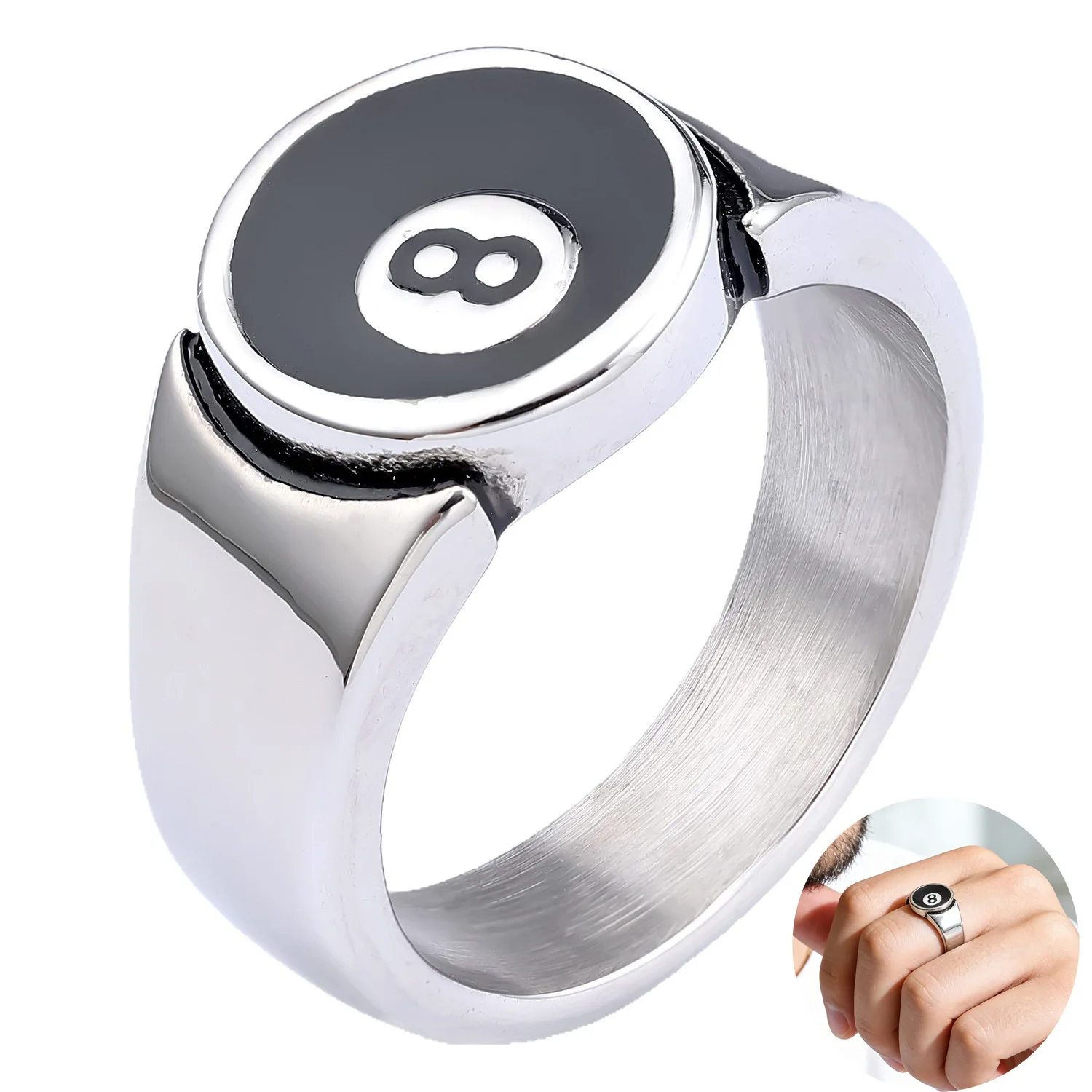 Fashion Punk Stainless Steel Number Black 8 Rings For Men Women Hip Hop Rock Eight Billiard Ball Ring Party Jewelry