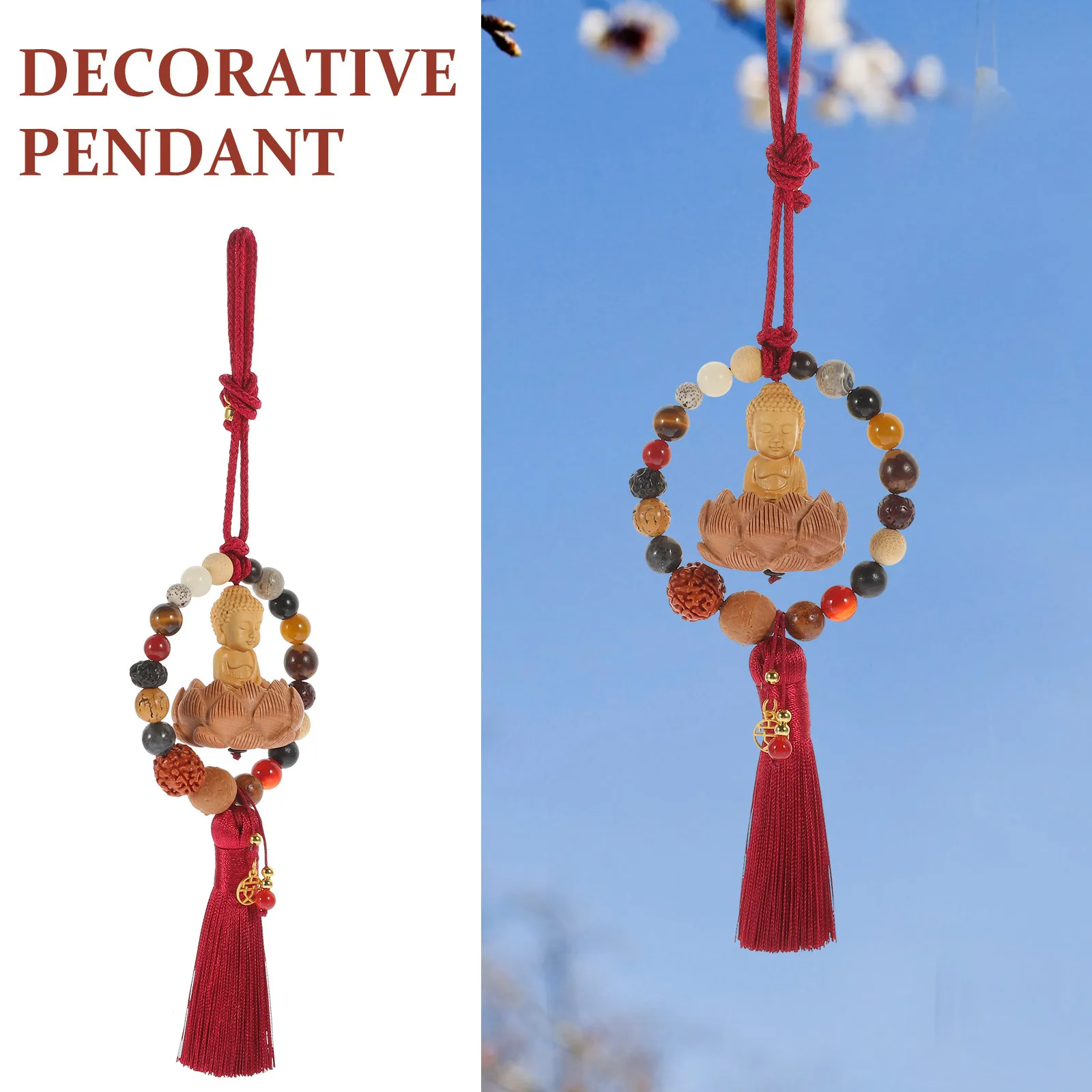 

Buddha Peach Wood Lotus Pendant Chinese Style Hanging Craft For Car Wall Home Decor Bag Charm Wooden Hanging Ornament