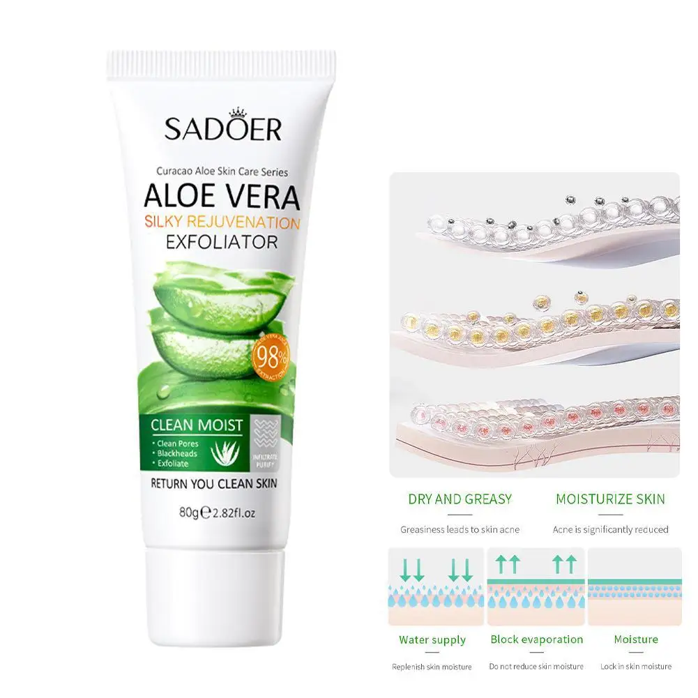 Crema de eliminación de piel muerta de Aloe, exfoliante Natural profundo, Gel exfoliante de limpieza para cara y cuerpo, blanqueamiento suave, 80g