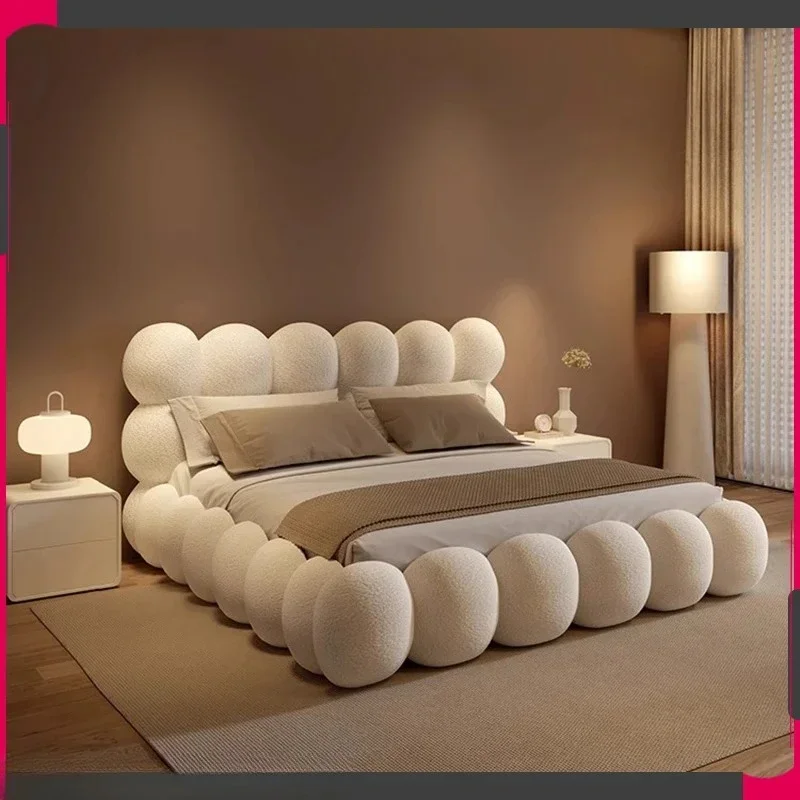 Beauty Cream Cloud Bed Large Size White Rectangle Minimalist Safe Bed Upholstery European Cama Matrimonial Home Furniture