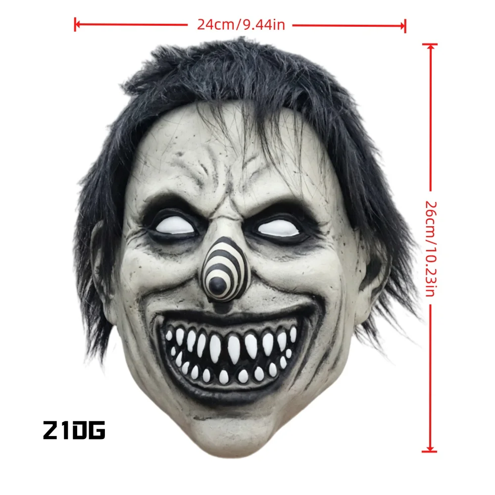 Horror Grinning Monster Clown Mask with Spiral Nose, White Eyes & Sharp Teeth, for Halloween Party, Haunted House Escape Room Cosplay Prop, Creepy Full Head Mask for Themed Party Decoration