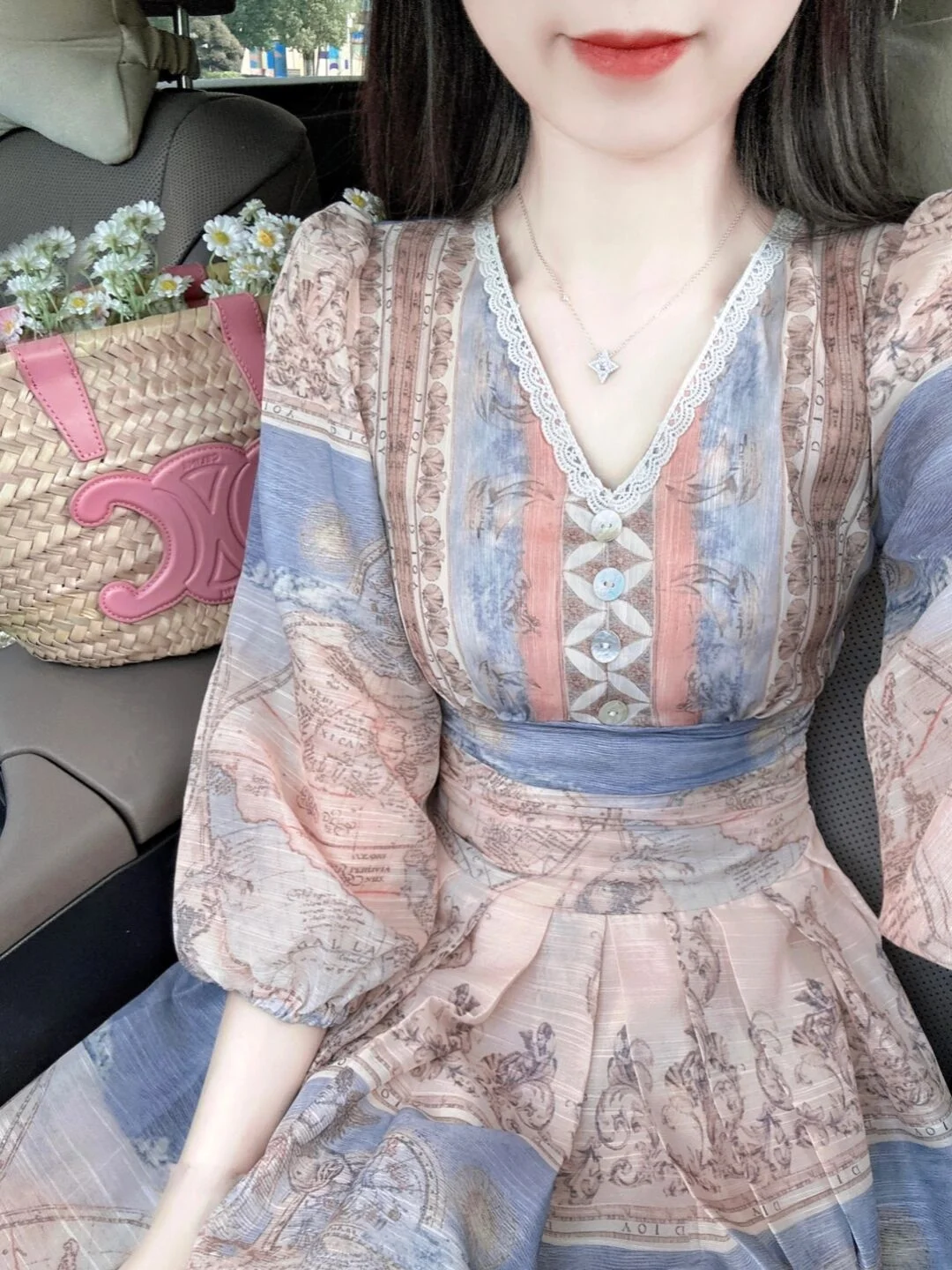 Romantique Ele ort pause thé vacances nautiques Sle Dr taille cintrée jupe Midi V Ne Polyester printemps automne Dr