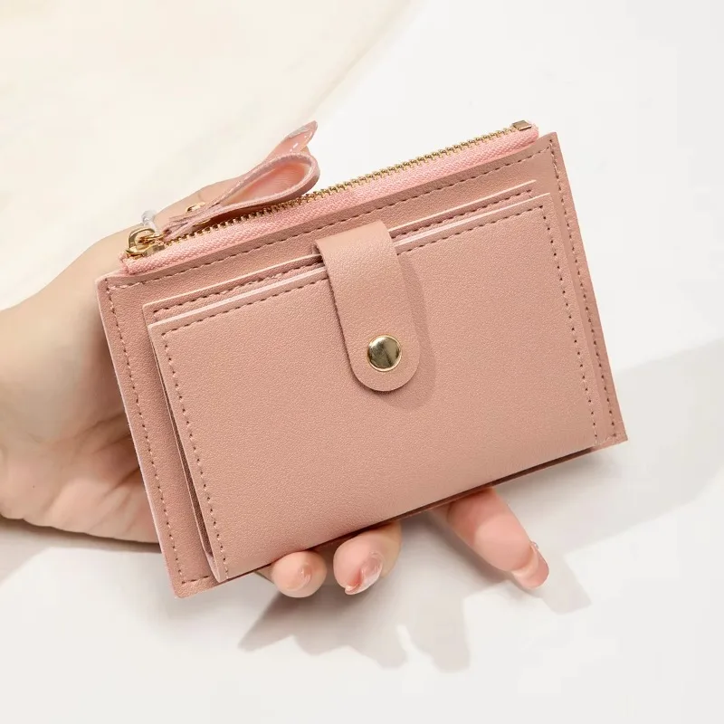 Wallet for female students, lightweight and portable mini version with multiple card slots, zippered small wallet clutch purse