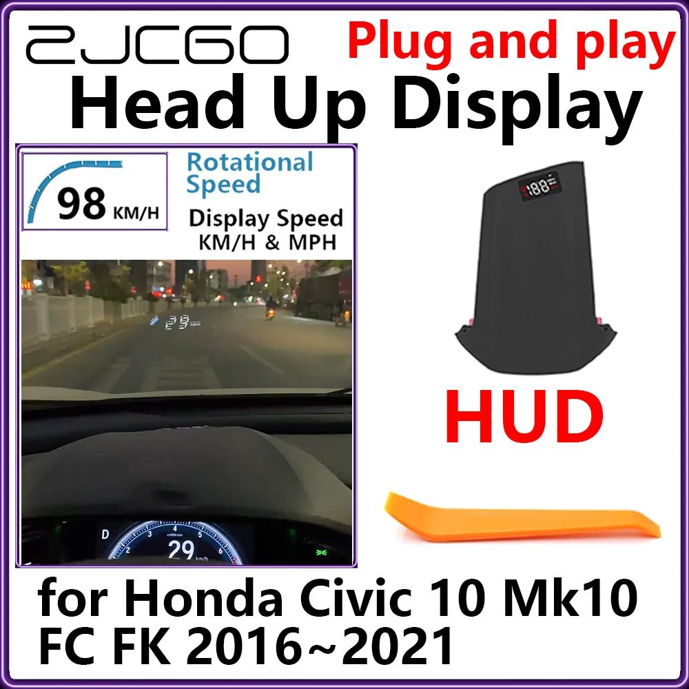 

Hidden HUD Head Up Display Car Projector Plug and Play Display Rotational Speed for Honda Civic 10 Mk10 FC FK 2016~2021