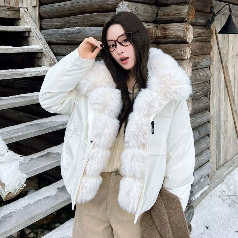 Winter New Seat Mountain Carving Big Fur Collar Thickened Cotton-padded Clothes Women's Pie Overcome Small Loose Jacket  Clothes