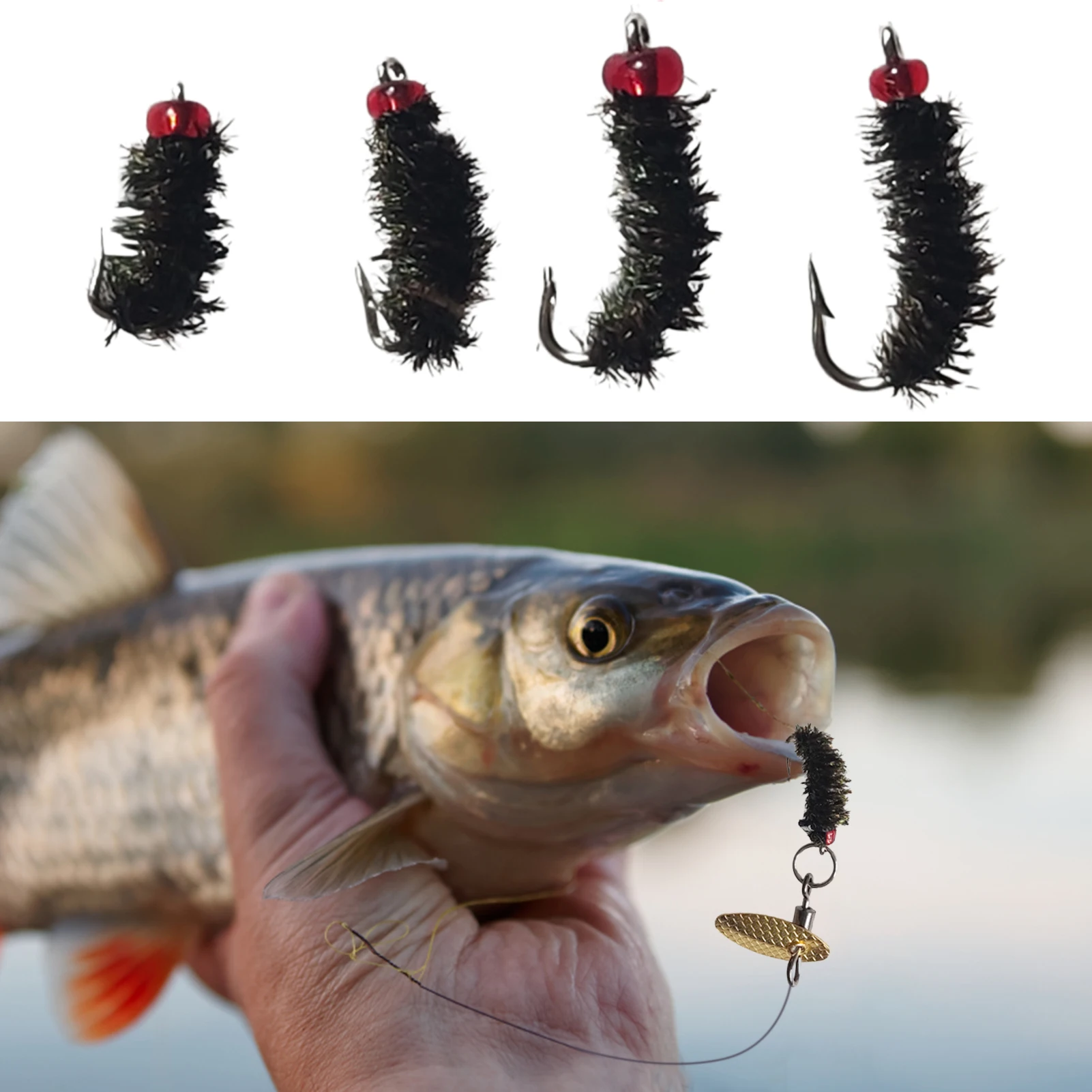 10PCS Sinking Nymph Scud Fly Insect Worm Trout Fishing Flies Artificial Realistic Peacocks Feather Insect Fishing Bait Lures