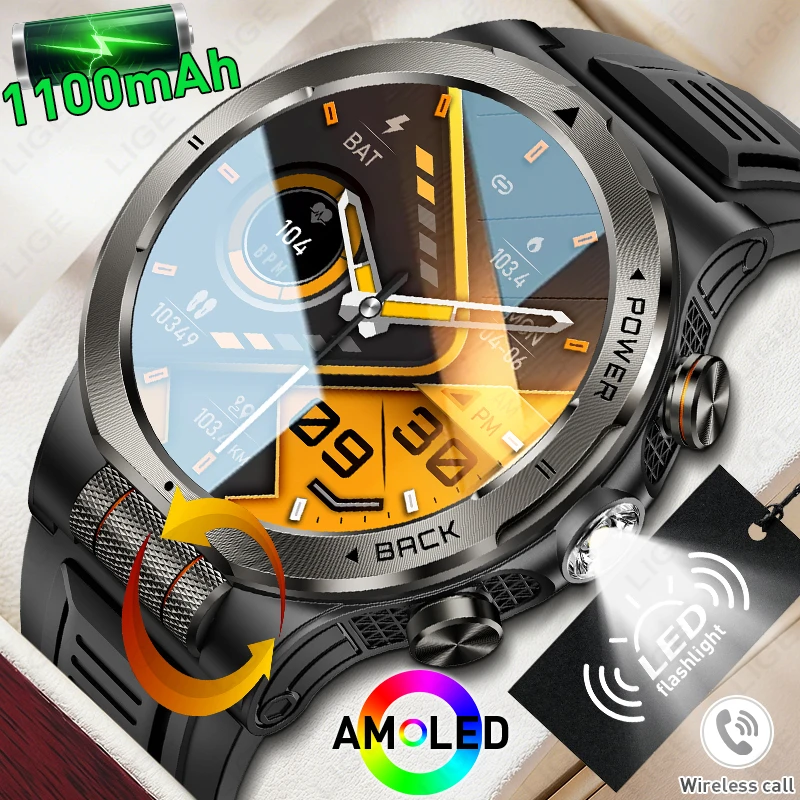 

2026 New T-Rex3 Pro Sports Smart Watch Men 1100mAh Large Battery IPX8 Waterproof Flashlight Outdoors Compass Military Smartwatch