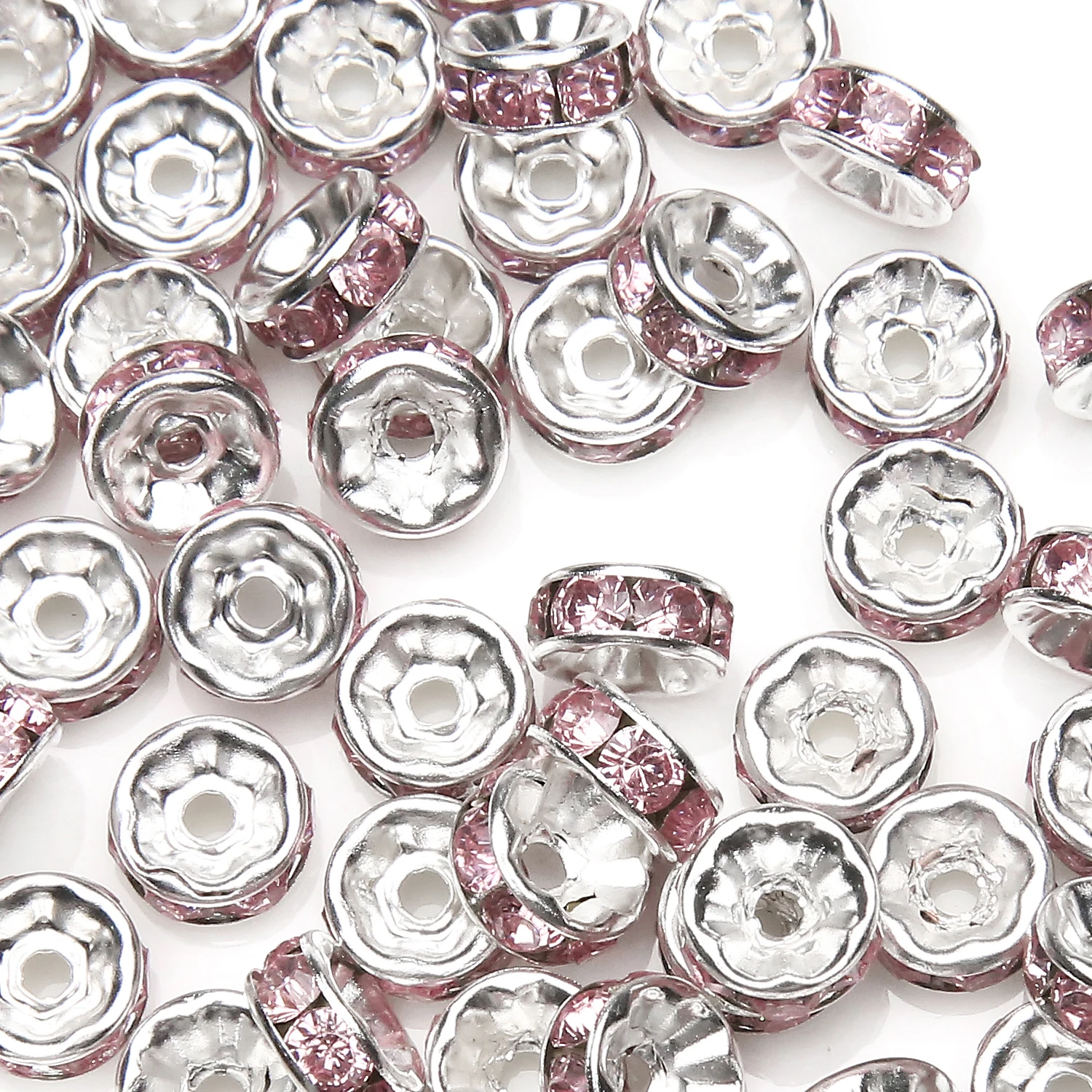 (50 Stück = 1 Los!) AAAA-Qualität 6x3MM Metall Silberbeschichtete Kristall-Strass-Rondell-Abstandsperlen 18 Farben zur Auswahl – Detail 3