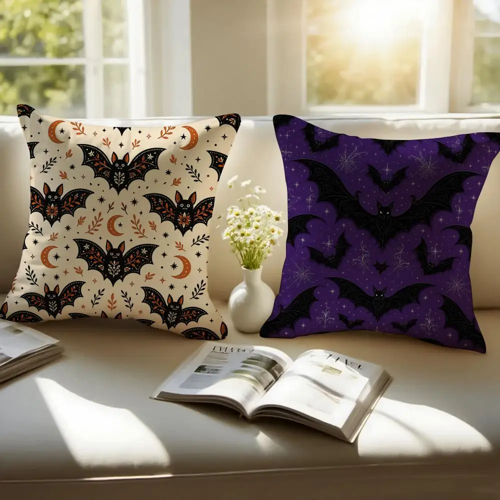Halloween Bat Seamless Pattern Cushion Cover Pillowcase Anti-dustmite Invisible Zipper Short Plush Sofa Cushion