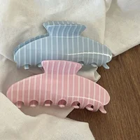 1PC Summer Thin Stripe Acetic Acid Hair Claw, Korean Ins Preppy StyleShark Clip For Medium Long Hair Gentle Daily Hair Accessory