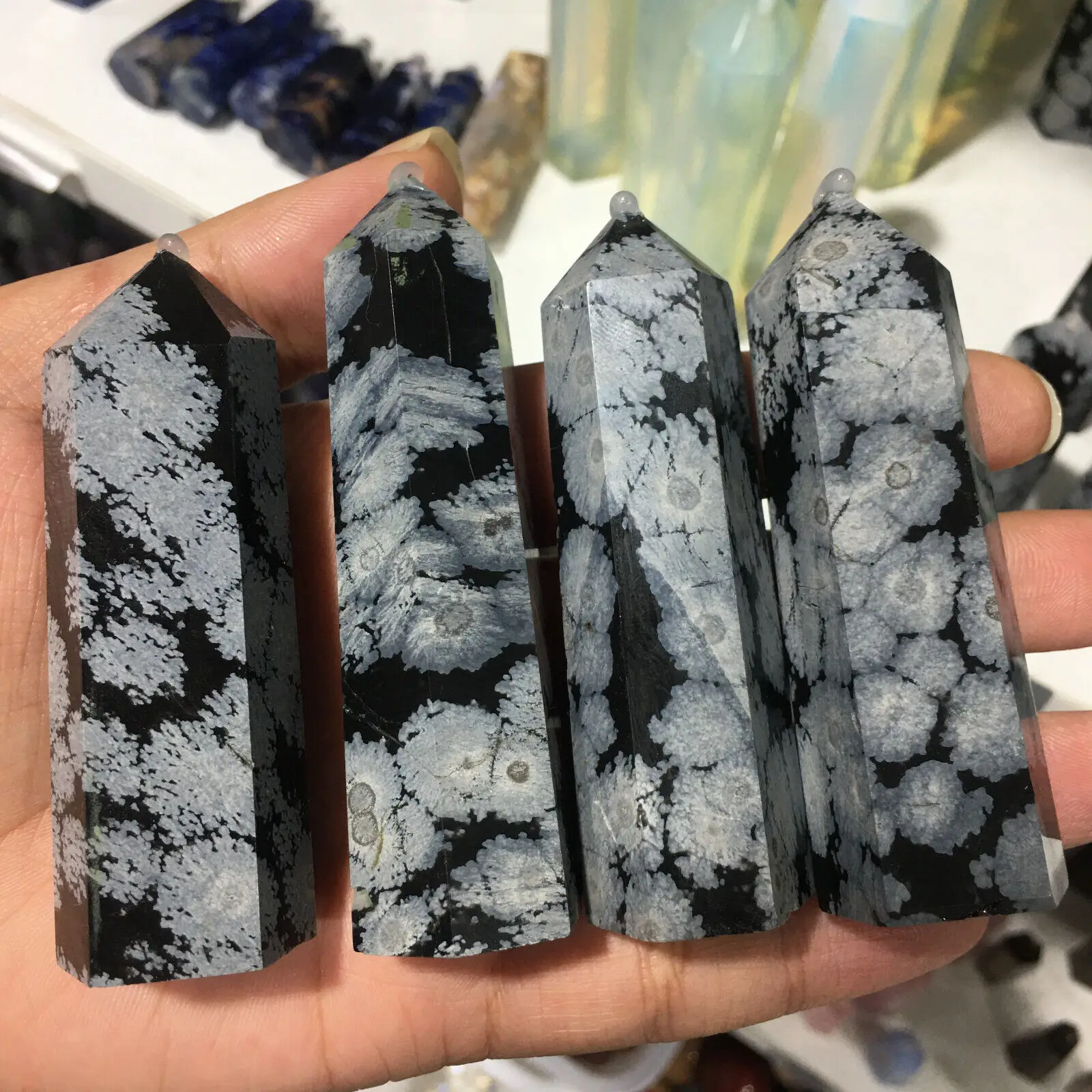 

Natural snowflake obsidian Quartz Crystal Obelisk Wand Tower Healing80-90mm