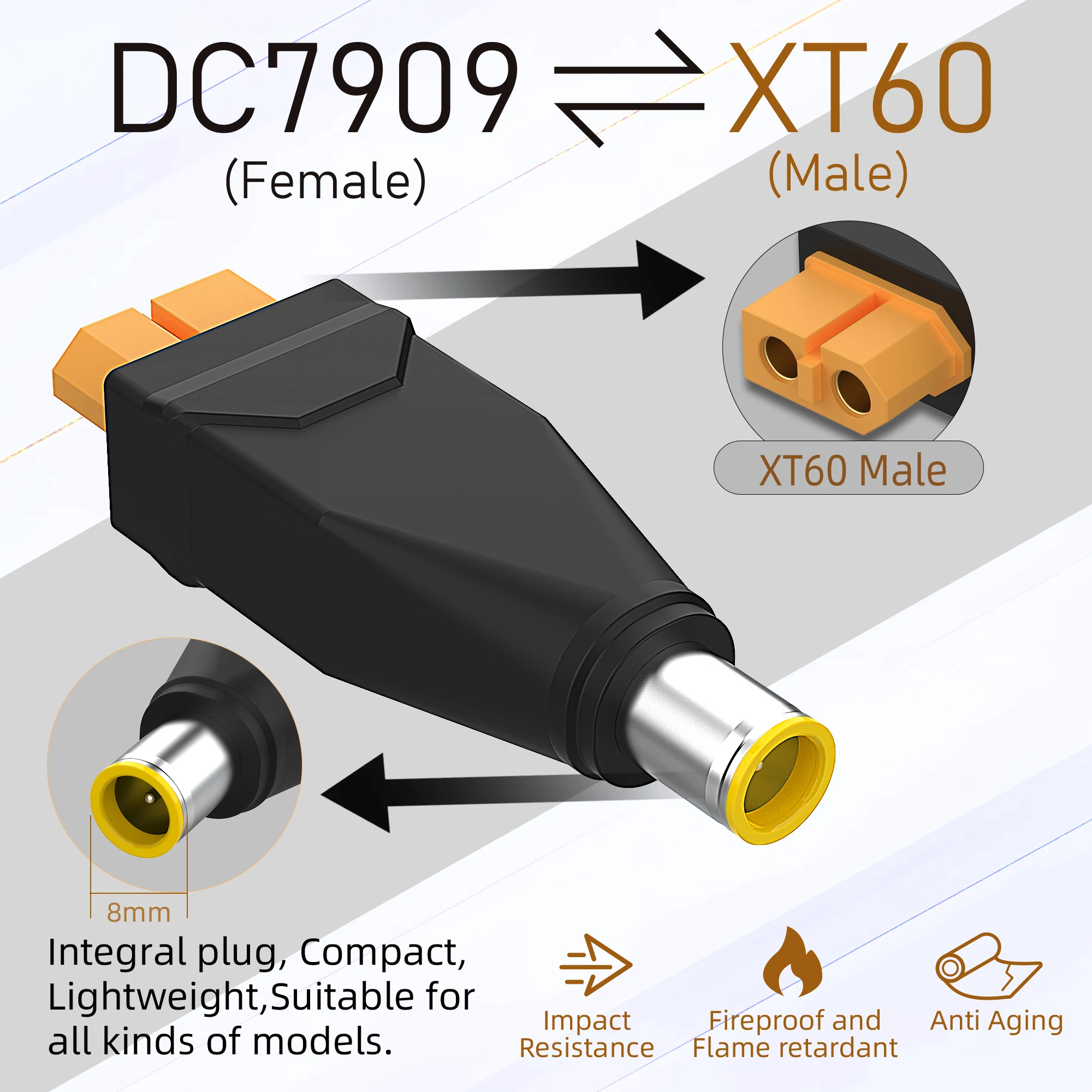 2025 New High Compatibility XT60 to DC7909 Adapter Converter Head DC Male Female No Wire Connector Plug ,for Electronic Projects