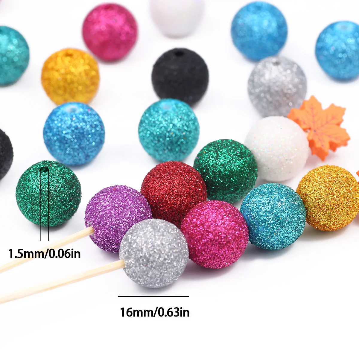 5-15Pcs 16mm Acrylic Multicolor Golded Powder Round Beads Spacer Beads For Jewelry Making DIY Bracelets Necklace Accessories