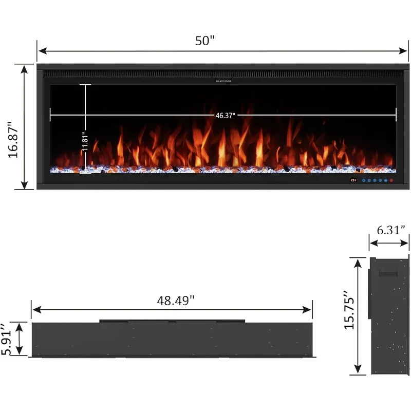 50'' WiFi-Enabled Electric Fireplace Insert - Alexa & App Control, 13 * 13 * 3 Color Combinations, Smart Fireplace Heater, Timer