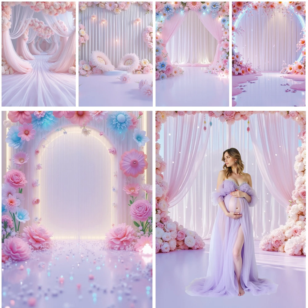 

MOON.QG Purple Floral Curtain Photographic Background Garland Petal Backdrop Photography Accessories Photocall Birthday Decor