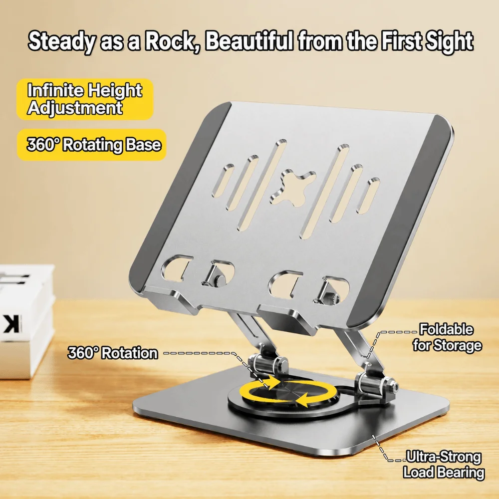 Tablet Accessories Steel Tablet Stand Adjustable Foldable Tablet Holder 360 Degree Rotation Non-Slip Base Desk Stand Desk Use