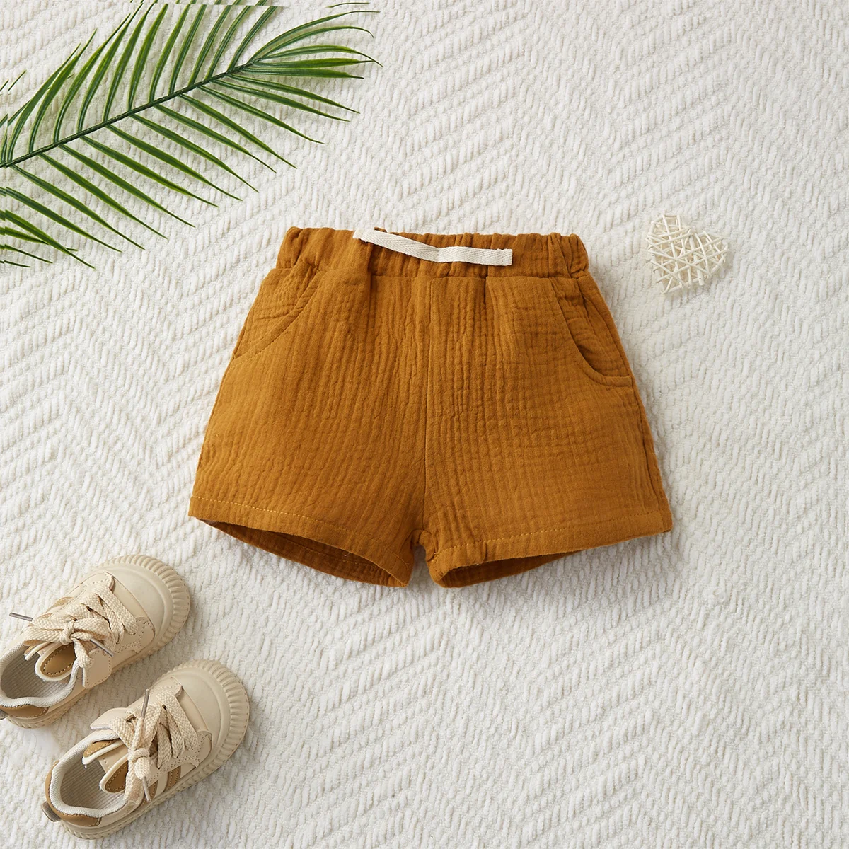 2PCS baby and toddler summer solid color cotton yarn comfortable shorts