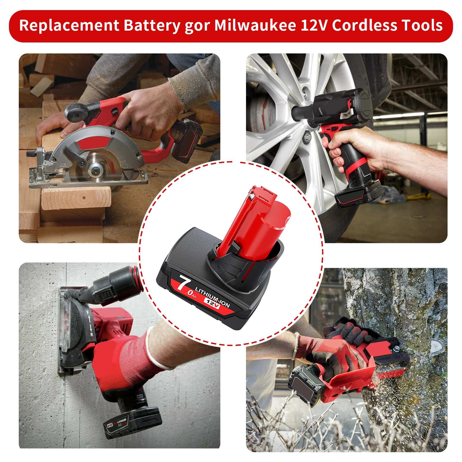 For Milwaukee M12 Rechargeable Battery 7000mAh For 12V Cordless Tools 48-11-2402 48-11-2411 48-11-2401 MIL-12A-LI 7.0Ah Battery