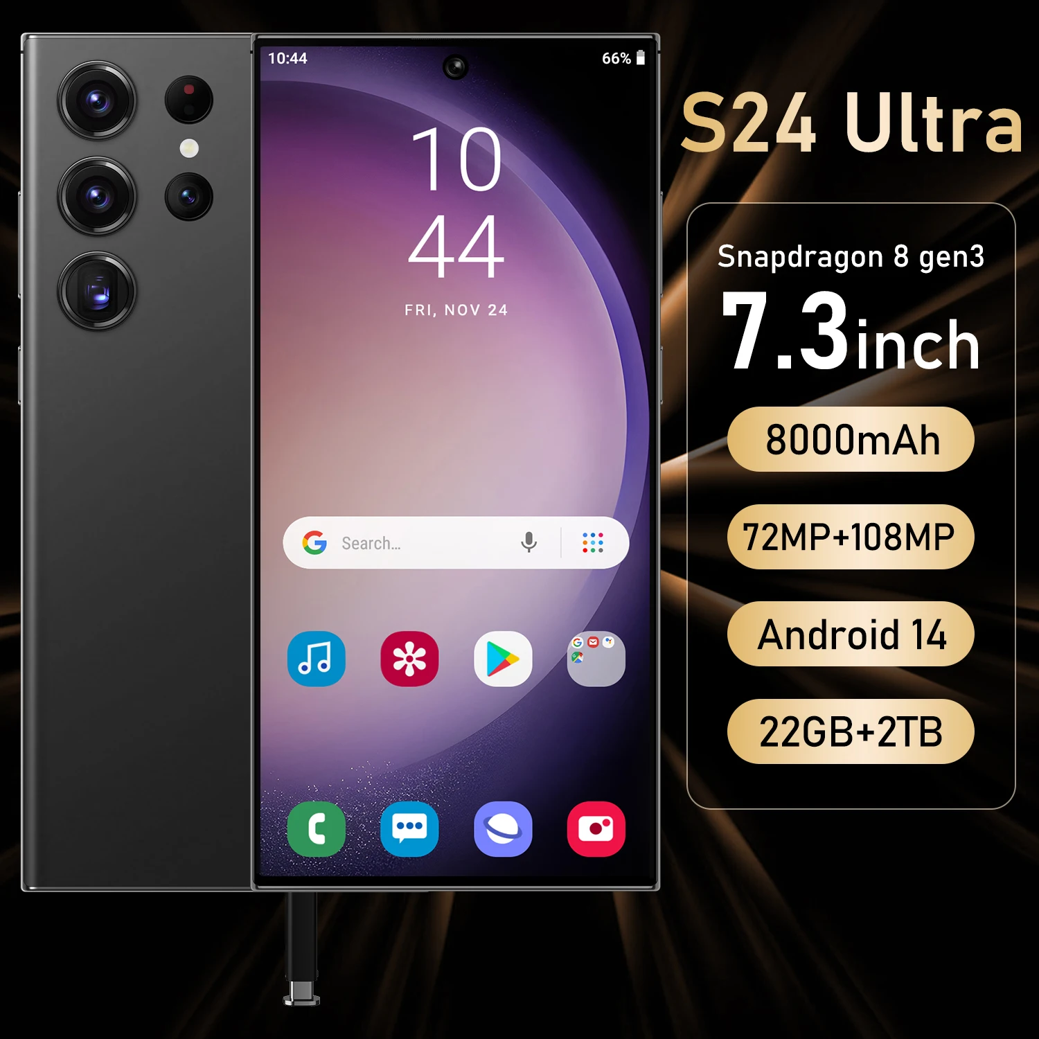 NEW S24 Ultra Smartphone Android14 Front 72 million Brightness camera 108million HD rear camera  Face Unlocked mobilephone