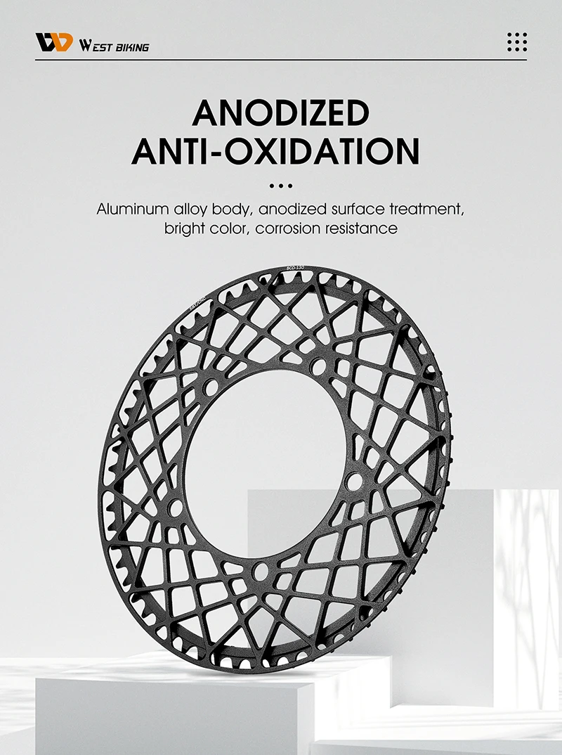 WEST BIKING 130BCD Einzelkurbelgarnitur aus Aluminiumlegierung mit Spinnennetz-Kettenblatt für Falträder 53/56/58T, rostfrei – Detail 8