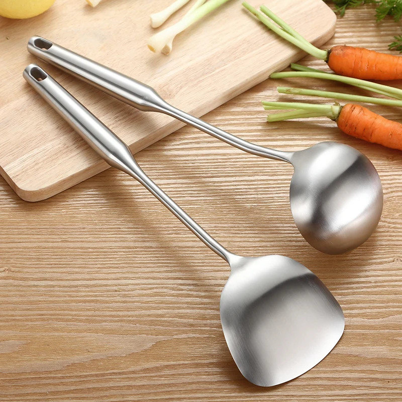 304 Stainless Steel Turner And Soup Ladle Silver Ladle Spoon Cooking Tool Set Long Handle Big Kitchen Cooking Utensil Wall Hang