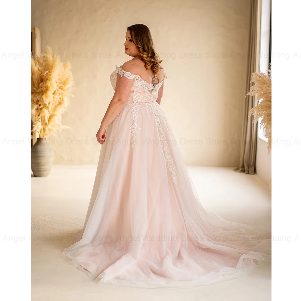 ANGEL-Vestido de Novia largo de talla grande para mujer, traje de tul con corte en A y hombros descubiertos, vestidos de Novia exquisitos, novedad de 2025