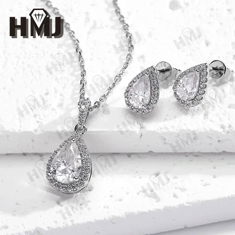 

100% S925 Sterling Silver Brilliant Pear cut D Color Moissanite Diamond Necklace Earring Set GRA Certified Women Wedding Gifts